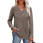 SAMPEEL Sweaters for Women Long Sleeve Shirts V Neck Tops with Buttons Fall Fashion Outfits Winter Clothing 2025