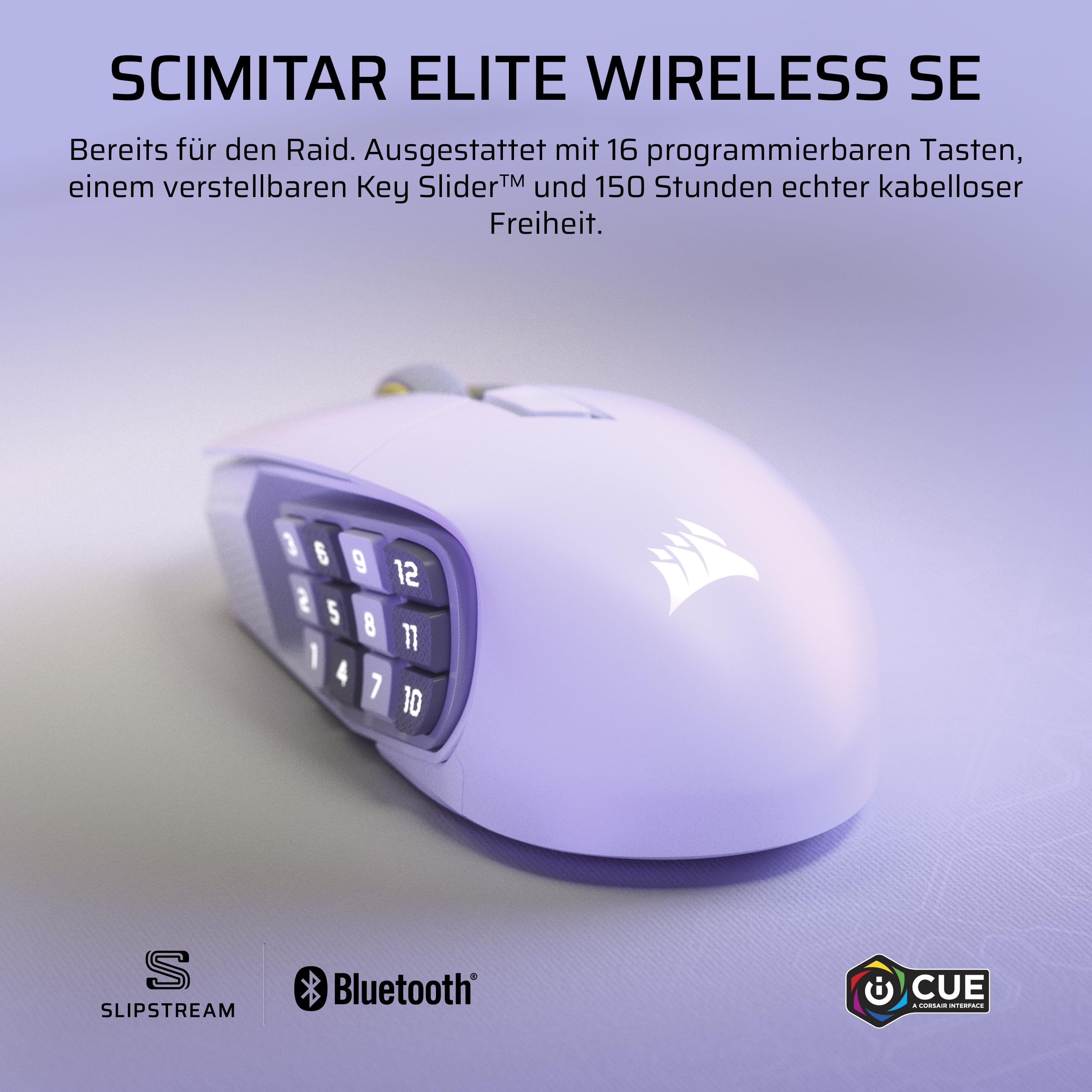 Corsair Scimitar Elite Wireless SE MMO Gaming Maus – 33.000 DPI, 16 Programmierbare Tasten, Einstellbarer Key Slider, Virtual Stream Deck, 1K Hyper-Polling - PC, PS5, PS4, Xbox, Mac – Weiß 2