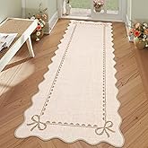 GarveeHome Scalloped Bow Rug for Living Room, Solid Beige Rug for Dorm, Washable Runner Rugs 2x6 Soft Low Pile Non Slip Scalloped Rugs for Nursery Bedroom Decor Hallway Entryway Playroom
