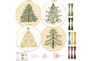 BEUNITONE 4PCS Christmas Tree Embroidery Kit Merry Christmas Stamped Cross Stitch Kit Snowflake Pine Tree Needlepoint Kit DIY Adult Beginner Stamped Cross Stitch Kit with Patterns and Instructions