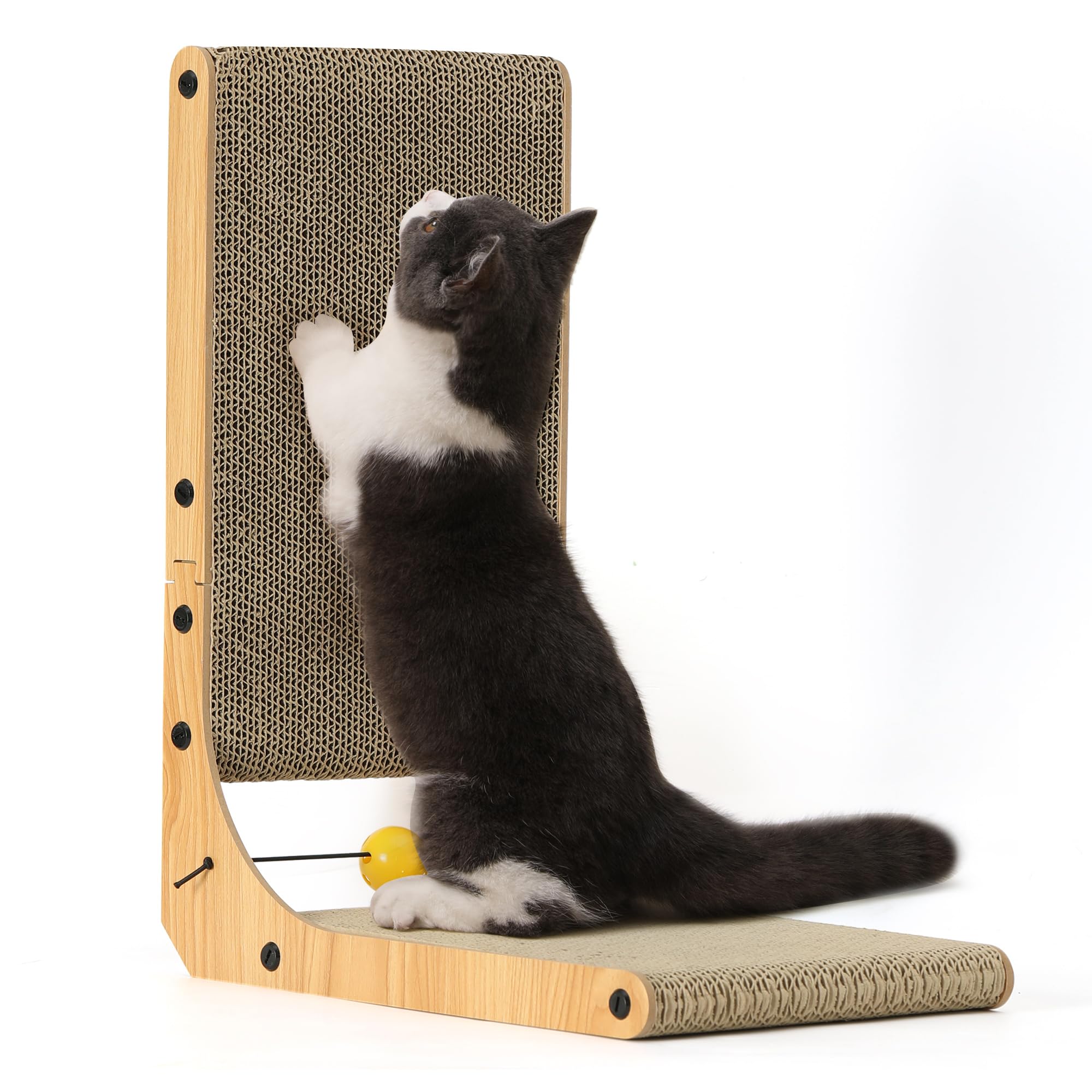 Photo 1 of FUKUMARU Cat Scratcher, 18.9 Inch L Shape Cat Scratch Pad, Vertical Cat Scratcher Wall Mounted, Cat Scratching Cardboard with Ball Toy for Indoor Cats