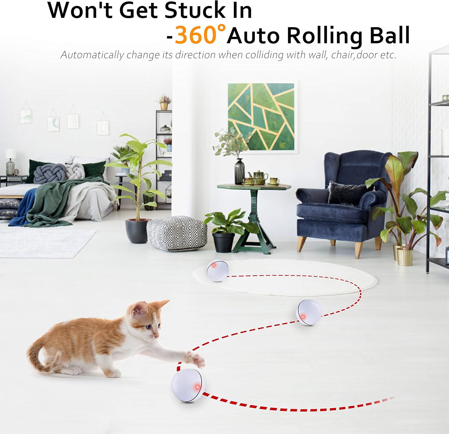 Interactive Cat Toys Ball, Self Rotating Cat Toy, Newest Version USB Rechargeable Pet Toy, Buit-in Spinning LED Light, Stimulate Hunting Instinct for Your Cat/Kitty/Kitten/Pets (White) : Pet Supplies