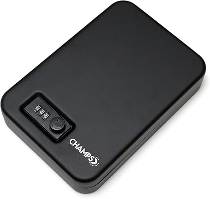 Amazon Com Champs Gun Safe Lock Box With 3 Digits Combination For Pistol Money Jewelry X Large 9 5 X 6 5 X 1 75 Sports Outdoors