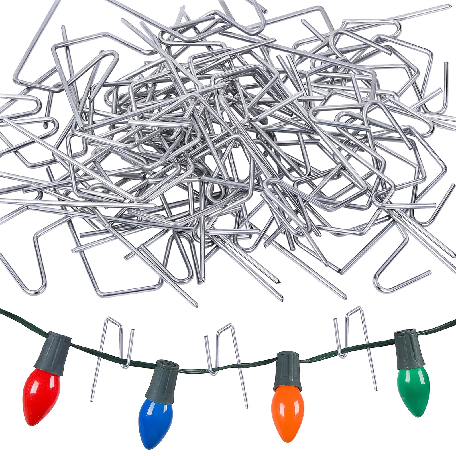 Fovths 60 Pieces Christmas Light Hanger Gutter Grid Hooks Metal Wire Hooks Ornament Hangers Metal Hangers for Christmas Outside Lights Gutters with Mesh Leaf Guard
