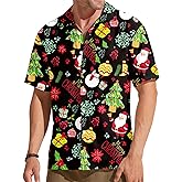 ELDPS Christmas Shirts for Men: Christmas Hawaiian T Shirt Santa Vacation Short Sleeve Button Down Tee Tops