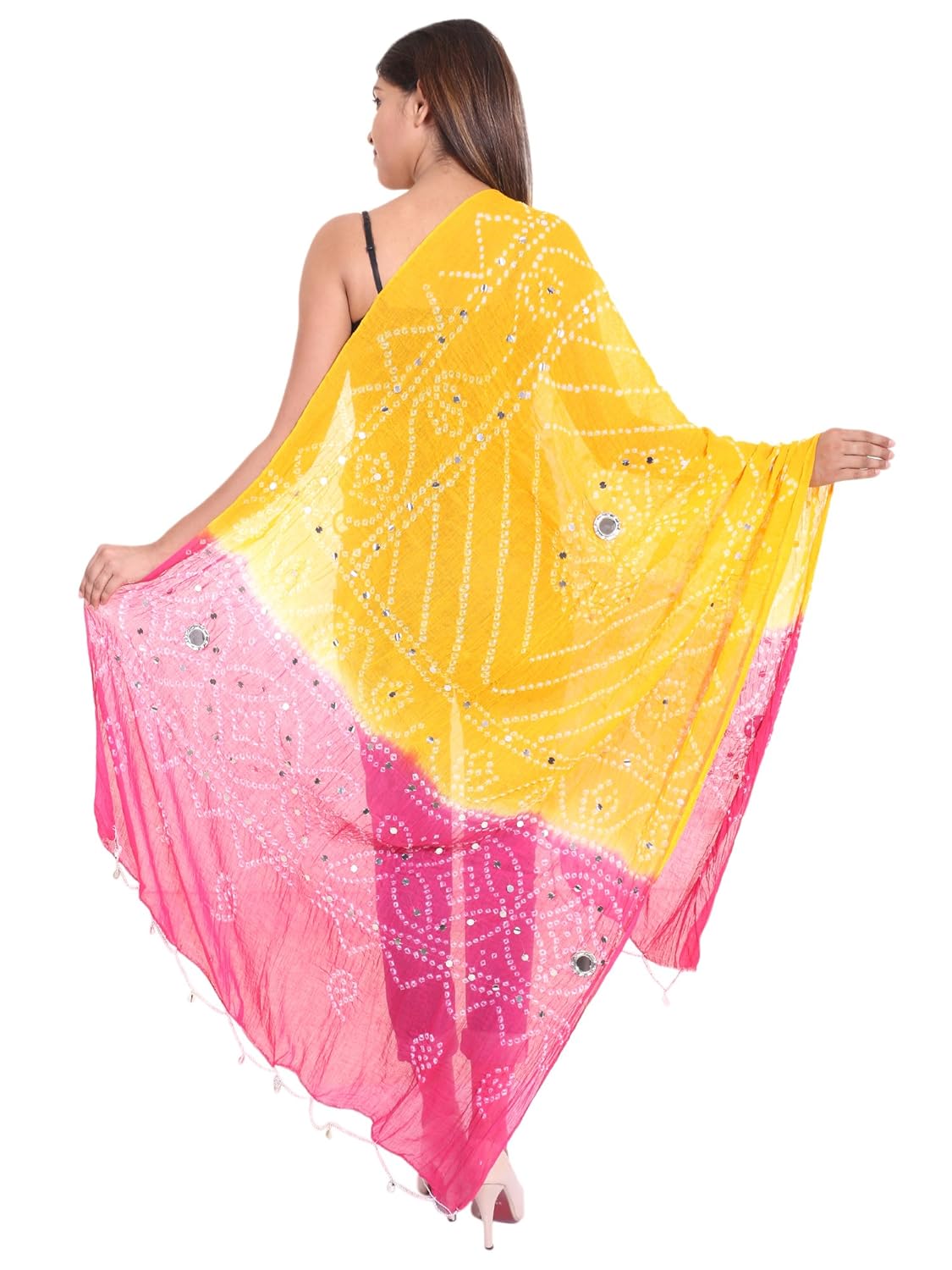 zaributi cotton bandhani dupatta with mirror work
