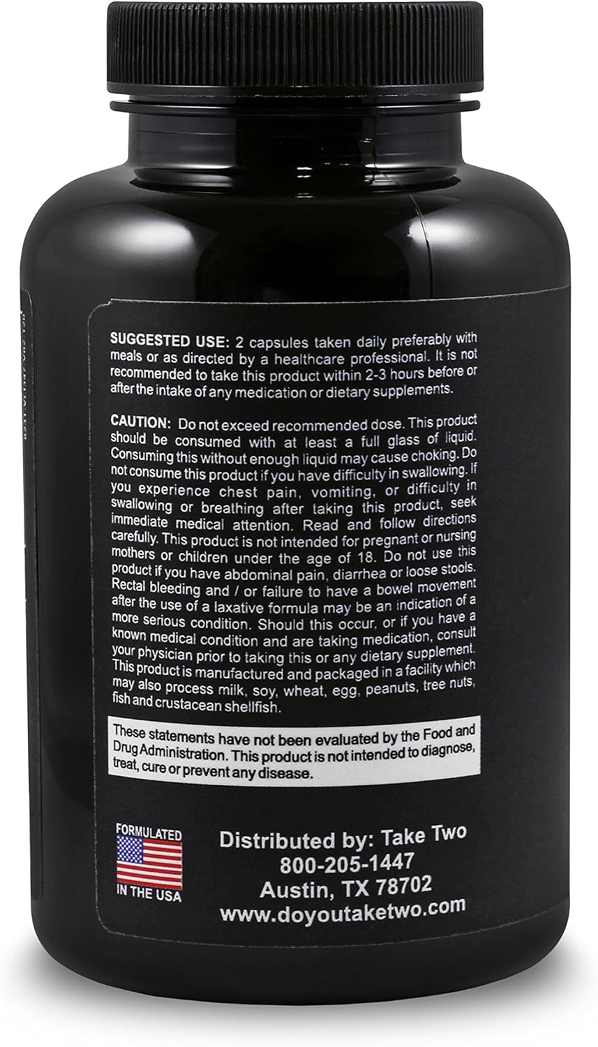 Take Two - Vegan Dietary Fiber Supplement for Men, Pure Digestive Cleanliness, 120 Capsules: Health & Personal Care