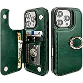ONETOP for iPhone 16 Pro Wallet Case with Card Holder, 360° Rotation Ring Kickstand RFID Blocking PU Leather Double Magnetic Clasp Shockproof Cover for Women and Girls 6.3 Inch (Green)
