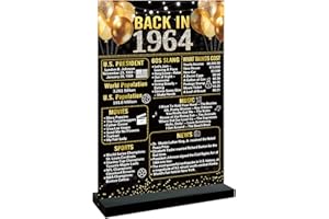 Trgowaul 60th Birthday Decorations Women Men, Black Gold Back in 1964 Birthday Poster Acrylic Table Sign with Stand, 60th Anniversary Decor Gifts for Men,Vintage 1964 Poster 60 birthday decorations