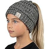Funky Junque Kids Messy Bun Ponytail Hat Girls Beanie Tail - Grey/Black 4#31