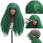 YXCHERISHAIR Curly Wigs for Black Women Green Long Curly Afro Wig with Bangs Synthetic Kinky curl Hair Replacement Wigs for Cosplay and Daily (Green, 24inch)