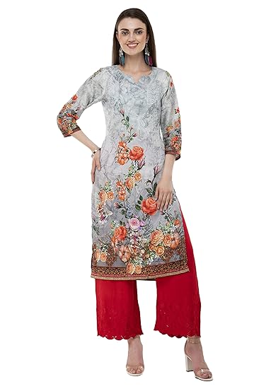 Women's Sky Floral Printed Cotton Kurti