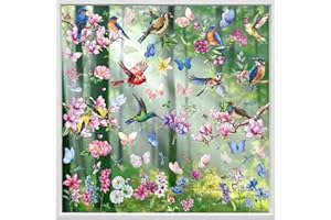 Hianjoo Spring Window Cling Sticker, 9 Sheets Butterfly Flower Bird Clings with Tree Branch Window Decal to Prevent Bird Strikes for Home School Office Party Decor Glass Display Supplies