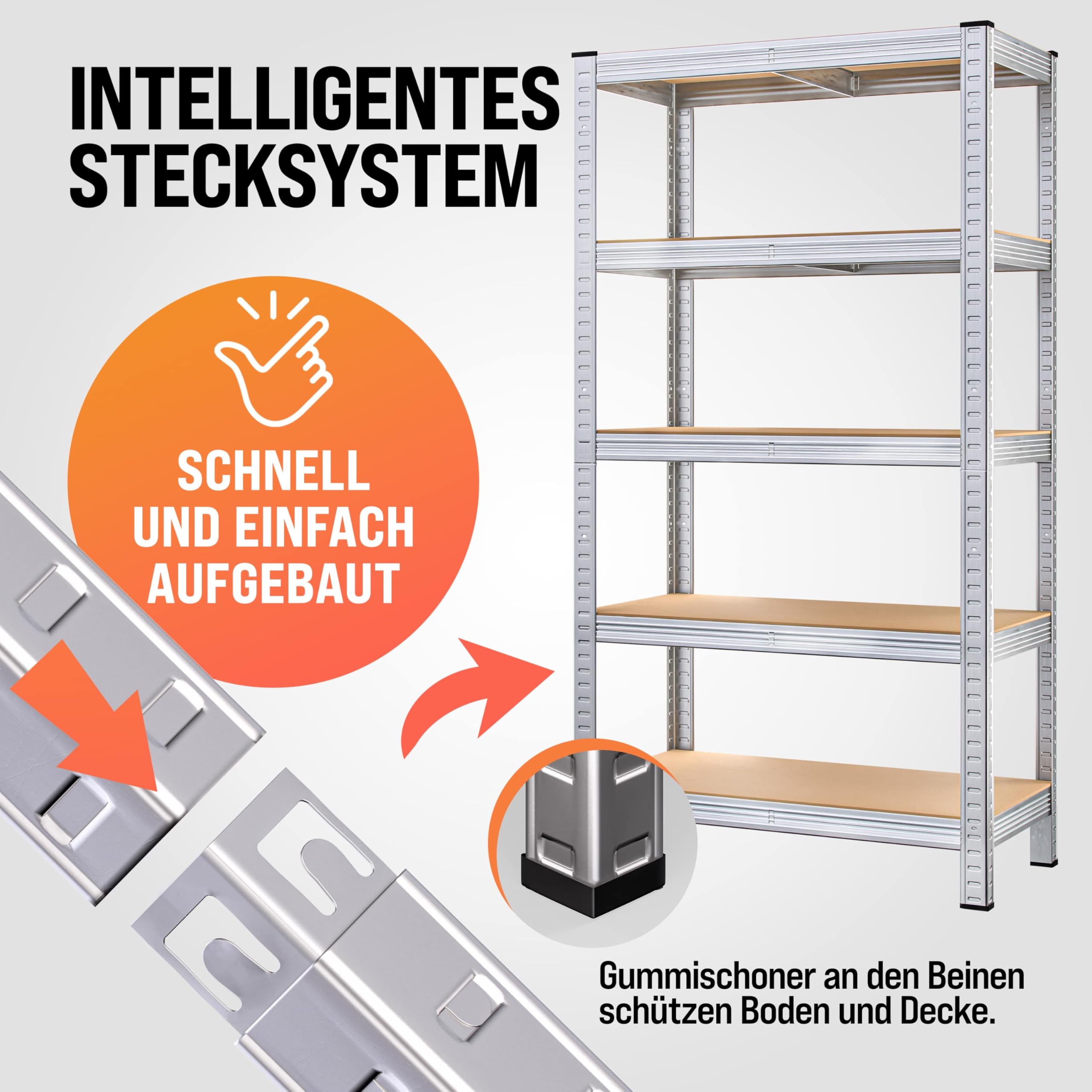 Monzana® 2X Schwerlastregal 180x90x40cm Befestigungsmaterial 1750kg 10 MDF-Platten Kellerregal Lagerregal Steckregal Metallregal Werkstattregal Silber 3