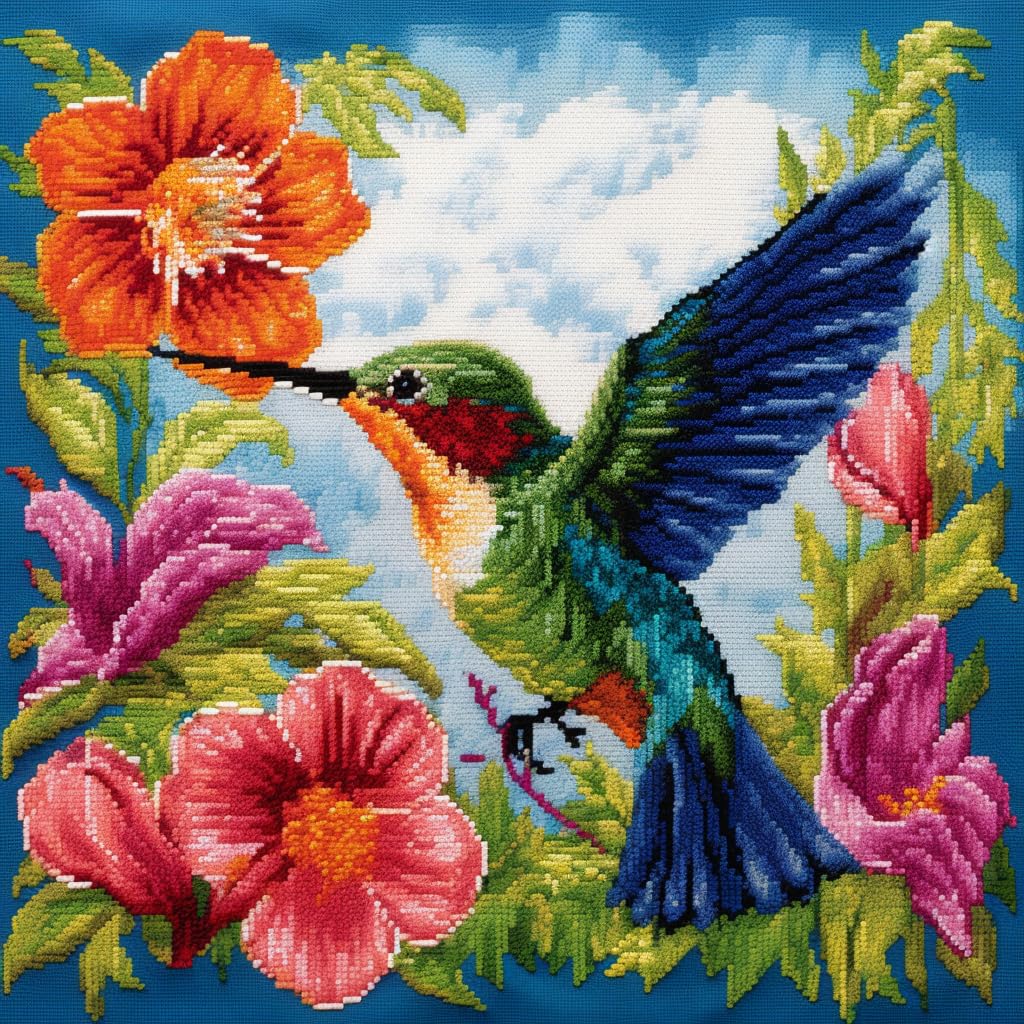 Hummingbird Latch Hook Pillow Kits Printed Embroidery Pillowcase DIY Crochet Yarn Hook and Latch Art Rug Cushion for Home Christmas Decor and Gift 43x46cm(2)