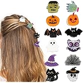 12 Pcs Halloween Hair Claw Clips,Cute Pumpkin、Ghost、Bat、Spiderweb and Hat Designs Halloween Hair Claws Strong Hold Jaw Clip Mini Hair Clips for Women Girls Hair Accessories
