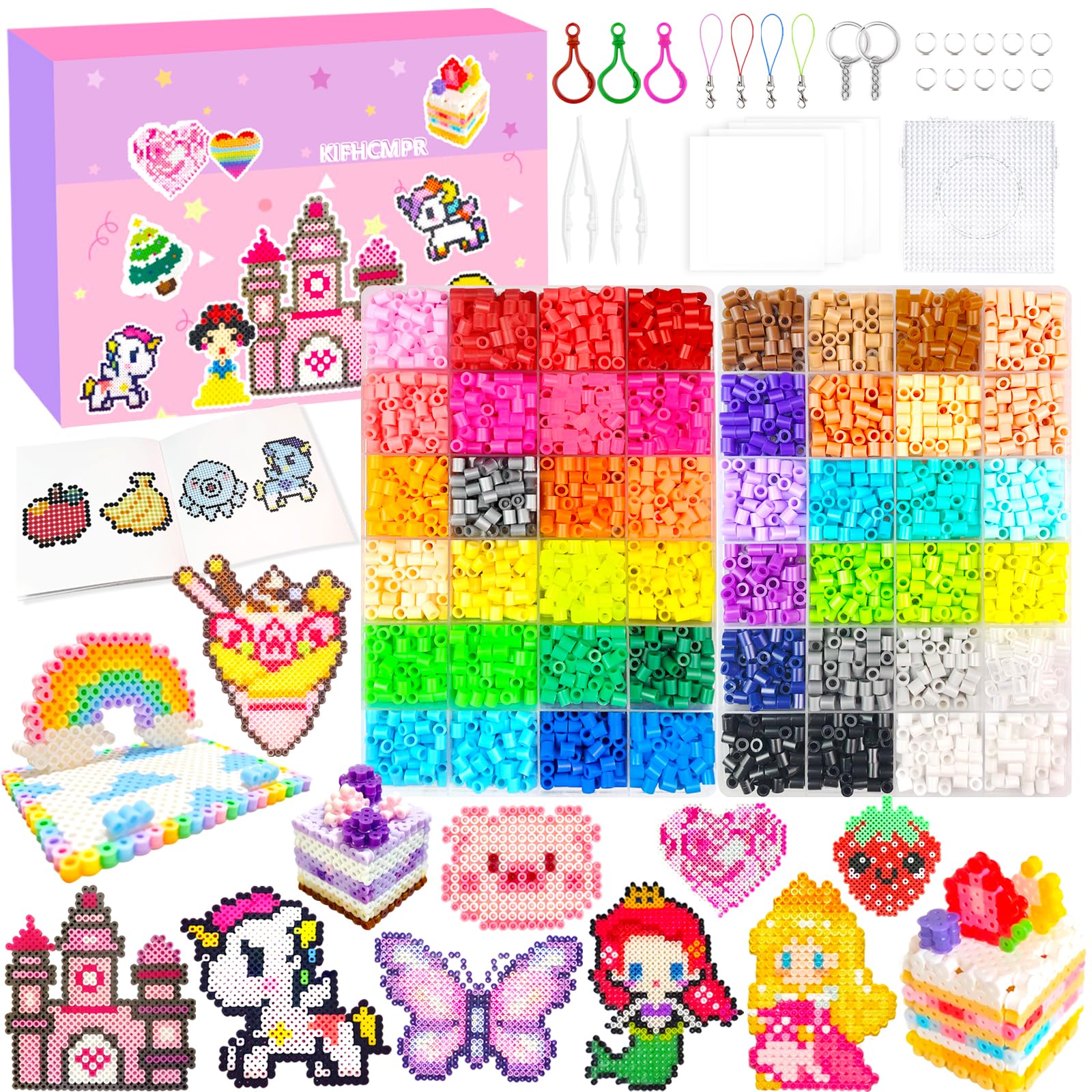 48 Colors-5mm Fuse Beads Kit for Kids with Pegboard,Ironing Papers and Accessories,Beads 2 Boxes,Home School Arts and Crafts,Art Decorations for Room,Christmas Birthday Gift for Girls & Boys Age 5+