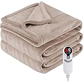 Eydna Electric Heated Blanket Twin Size 62"x84", Fast Heating Throw, Soft Plush Microplush for Bed & Couch, 1-10 Hours Auto Off & 6 Heating Levels, Machine Washable, Gifts for Grandma & Family-Camel