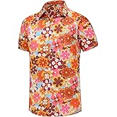Mens 70s Disco Hip Hop Casual Button Down Paisley Floral Vintage Short Sleeve Hip Hop Shirt
