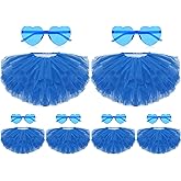 Handepo 6 Set Women Tutu Skirt with Heart Sunglasses 5 Layered Tulle Ballet for Adult Costume 80s Party Dance Christmas