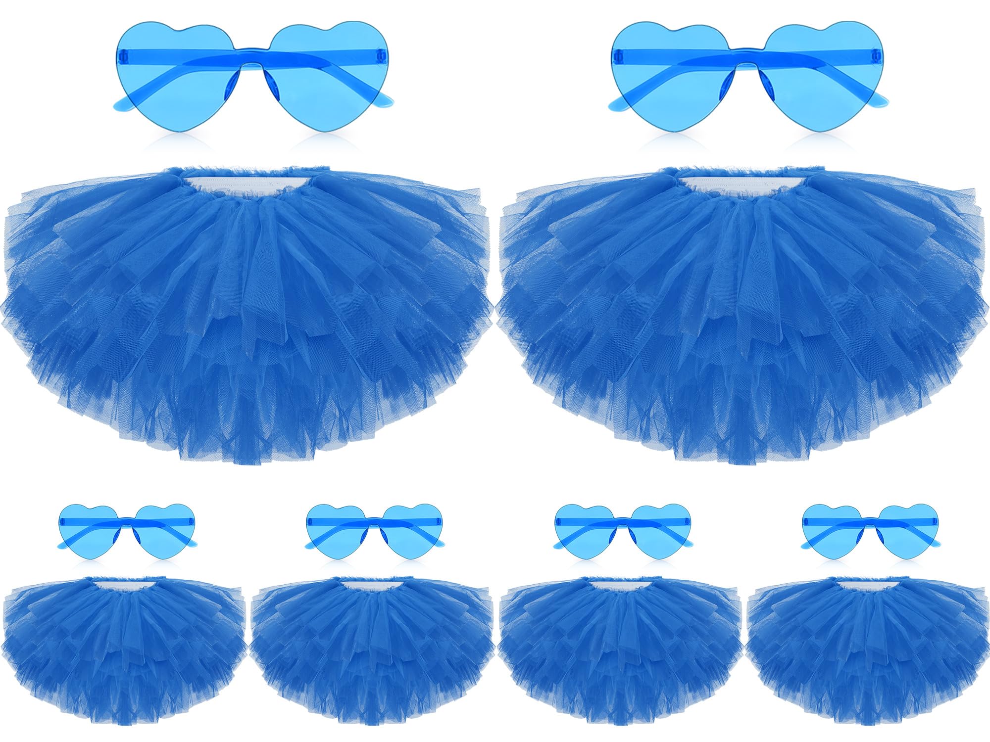 Photo 1 of 12 Pcs Tutu Skirt and Heart Shaped Sunglasses Tulle Ballet 5 Layered Tutus for Women 80s Party Dance Costume(Royal Blue)