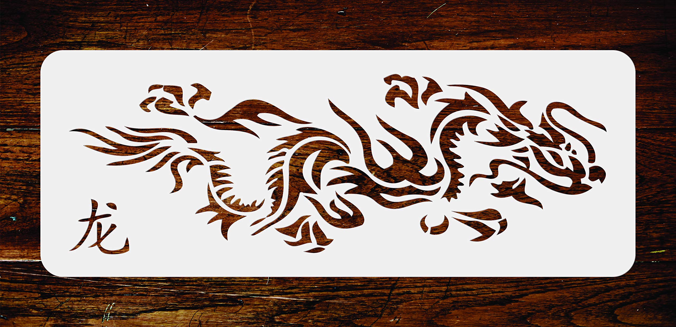 Japanese Dragon Stencil - 49.5 x 16.5 cm - Reusable Asian Oriental Chinese Wall Stencil Template