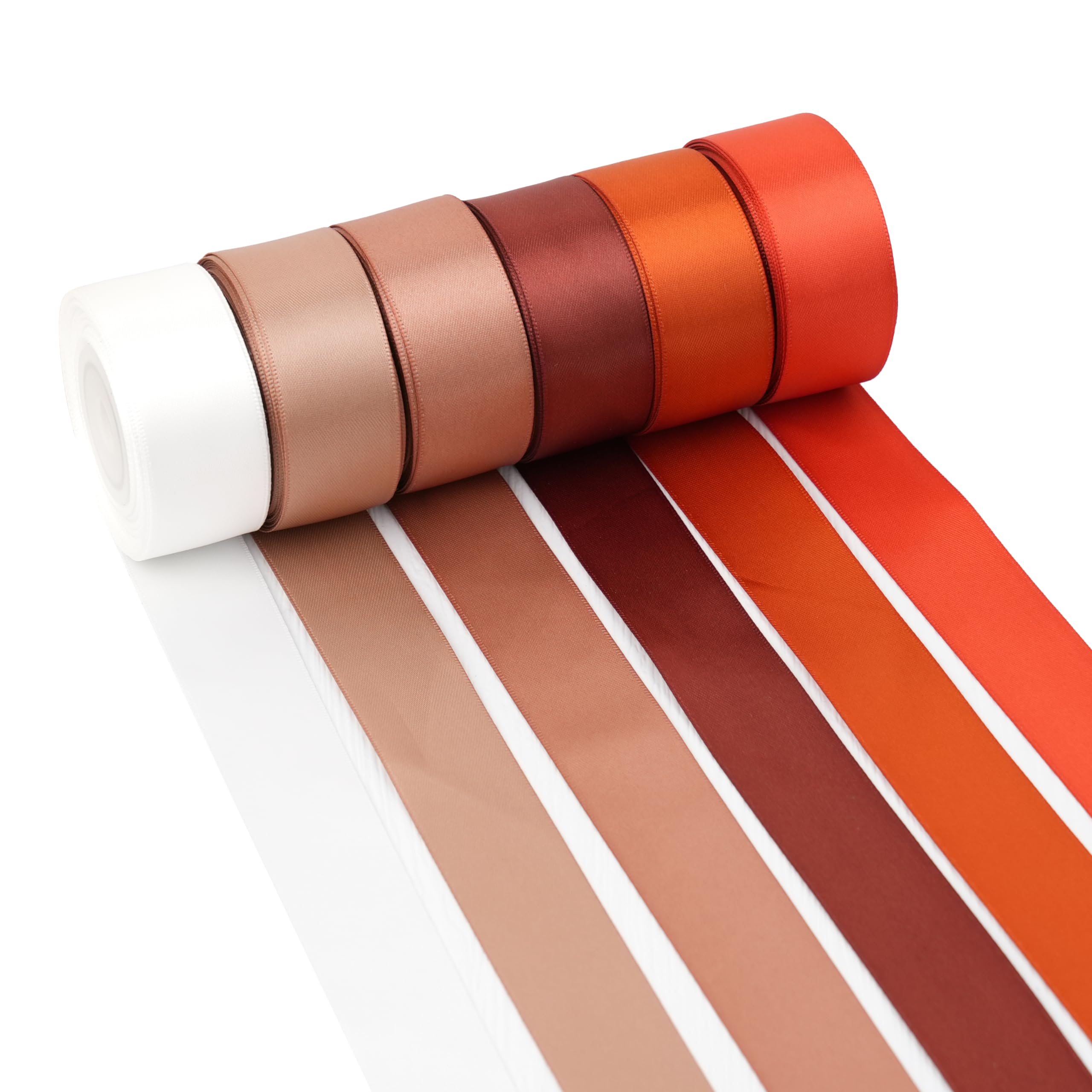 Photo 1 of DINDOSAL Terracotta Satin Ribbon - 1 Inch, 6 Rolls Assortment, Burnt Orange, 60 Yards - Wedding, Baby Shower, Gift Wrapping, Crafts, Flower Bouquet