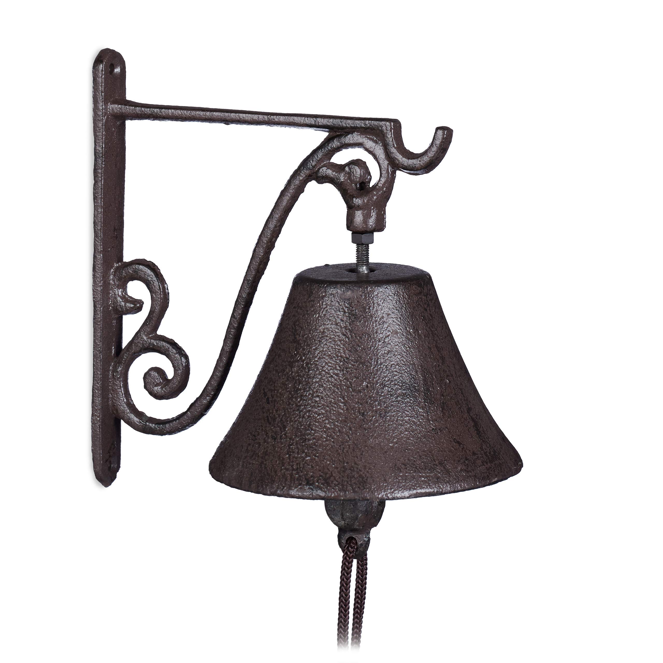 Relaxdays Cast Iron Doorbell, Country Look, Clear Sound, Garden Ornament, Weatherproof, Brown