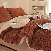 LLanCL 3D Jacquard Design Comforter Set, Ultra-Soft Warm King Size Sherpa Fur Plush 3-Pieces Sets Luxury Cozy Bedding with 2 Pillowcases (104"x90", Burnt Orange)