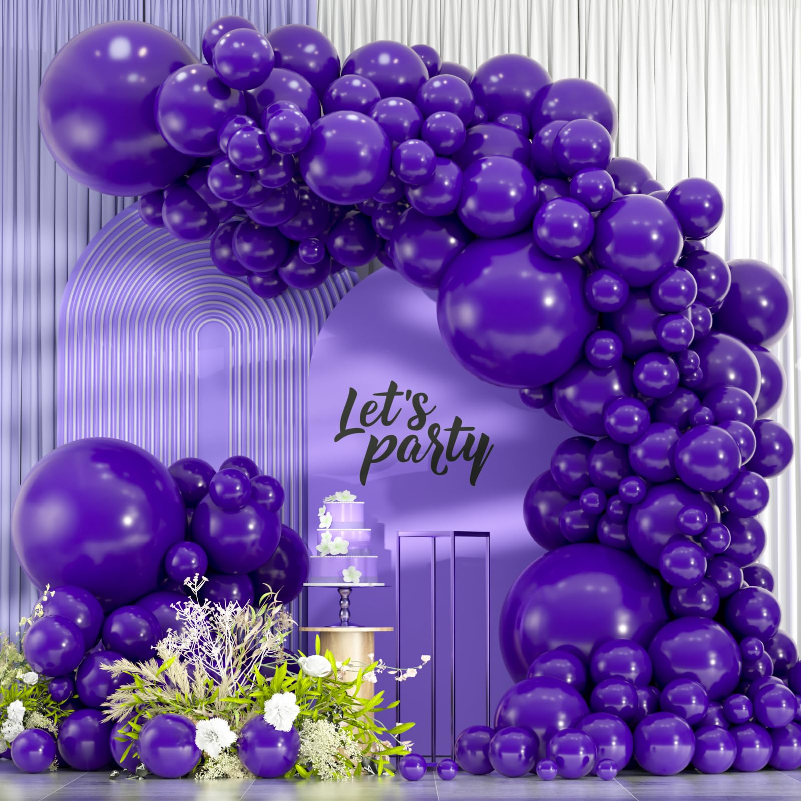 Photo 1 of 114pcs Dark Purple Balloons, 18 12 10 5 Inch Different Sizes Pack Purple Latex Balloon Garland Arch Kit for BOHO Birthday, Halloween, Wedding Party Decorations