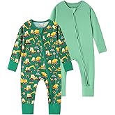 BambooBud Baby Boy Girl 2 Pack Rompers Long Sleeve Zipper Romper Infant Jumpsuits 2-Way Zippered One-piece Pajamas 3-24M
