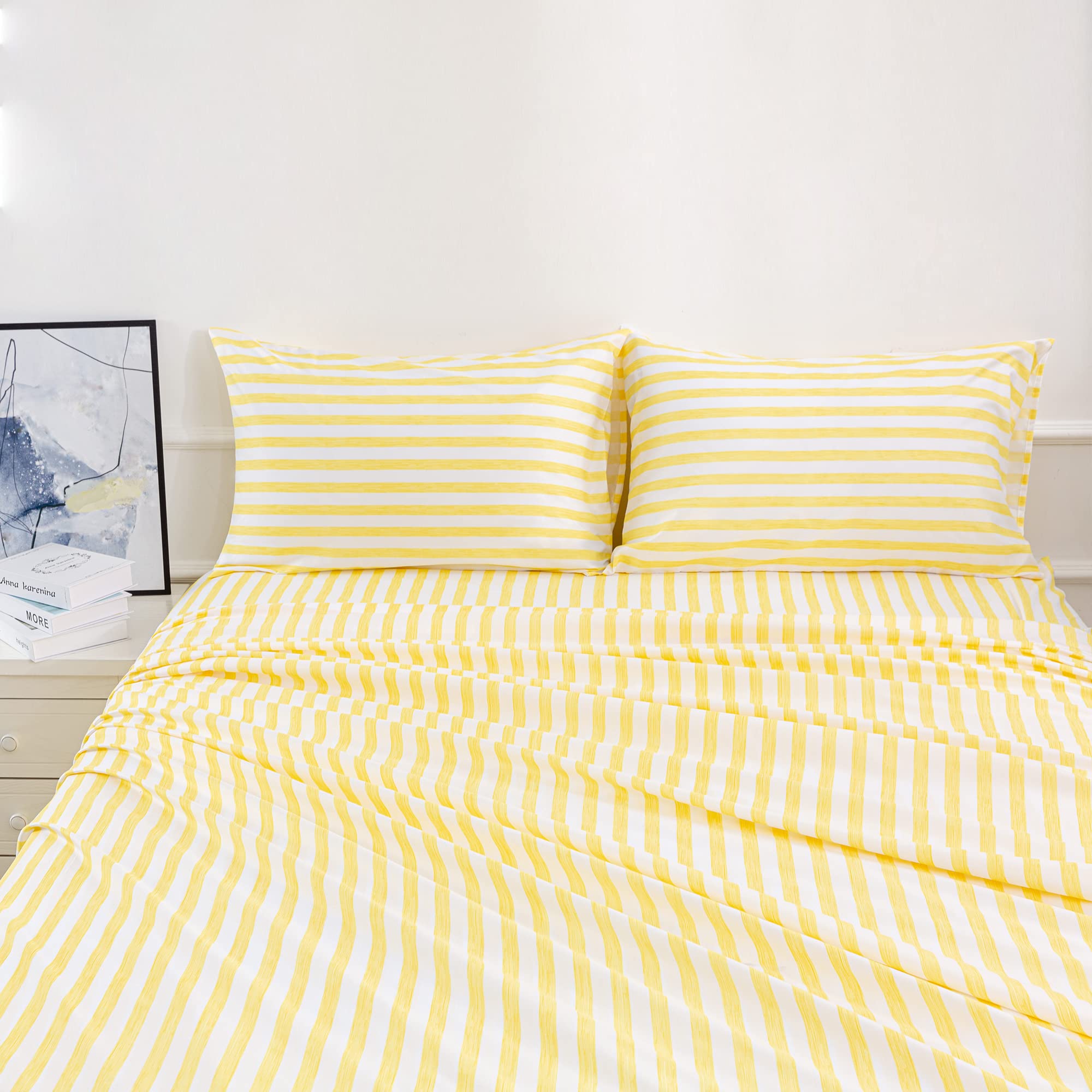 Photo 1 of Best Season 4 Piece Stripe Microfiber Stripe Sheet Set - Super Soft Luxury Hotel Deep Pocket,Stain, Fade & Wrinkle Resistant Bedding Set (Yellow,Full Size)