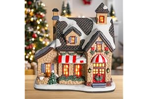 Yinns Ceramic Christmas Houses, Xmas Village Houses with Warm LED Light, Christmas Village Houses, Christmas Ornamnet Home Decorations
