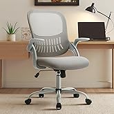 Sweetcrispy Home Office Managerial Executive Chair, Ergonomic Mesh Adjustable Swivel Mid-Back Chair with, Flip-up Arms, Comfortable Lumbar Support, Comfy Arms for Bedroom,Study,Student, Grey