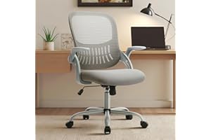 Sweetcrispy Home Office Managerial Executive Chair, Ergonomic Mesh Adjustable Swivel Mid-Back Chair with, Flip-up Arms, Comfortable Lumbar Support, Comfy Arms for Bedroom,Study,Student