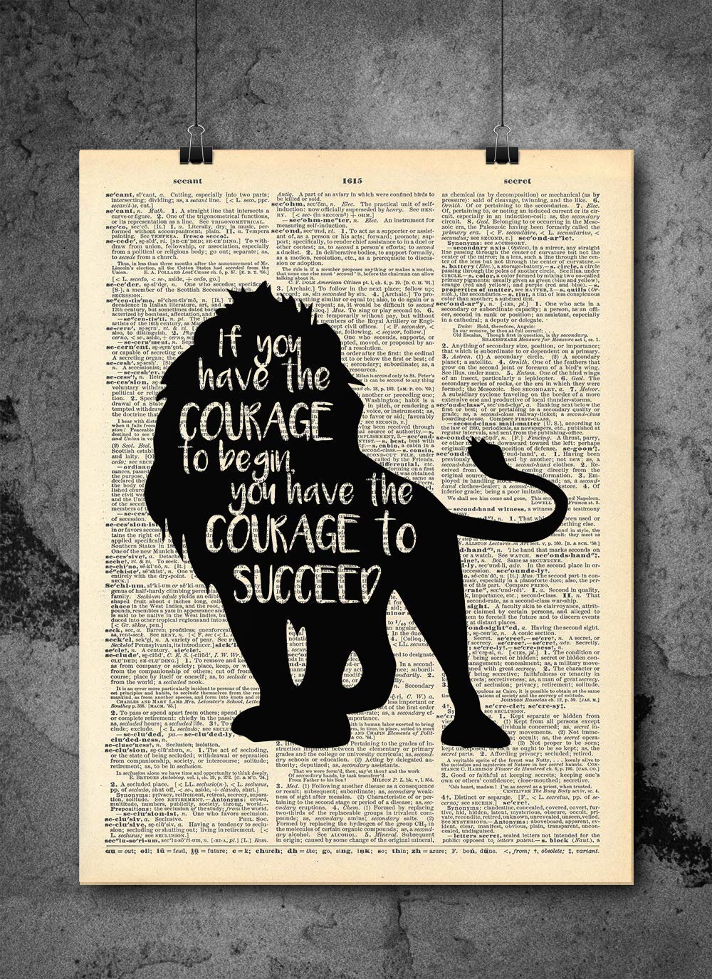 pics Cowardly Lion Quotes wizard of oz silhouette courage cowardly lion courage quote vintage art authentic upcycled dictionary art print home or office decor