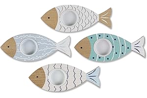 HOME DECOR SAILINGSTORY SAILINGSTORY Wooden Fish Tealight Candle Holder Nautical Coastal Beach Decor Votive Candle Holder Set of 4 Pack