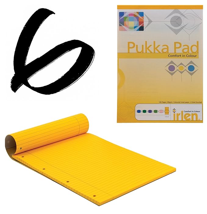 6 x Gold Pukka Pad A4 80 g/m² liniert mit Rand 100 Seiten 50 Blatt