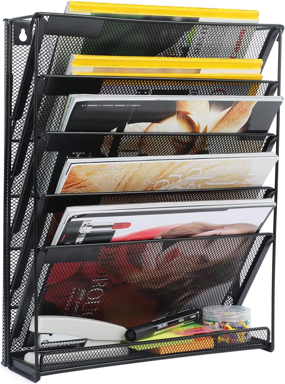Samstar Wall File Organizer Holder, 5-Tier Wall Mount Vertical File Rack for Office Home, Black. : Office Products