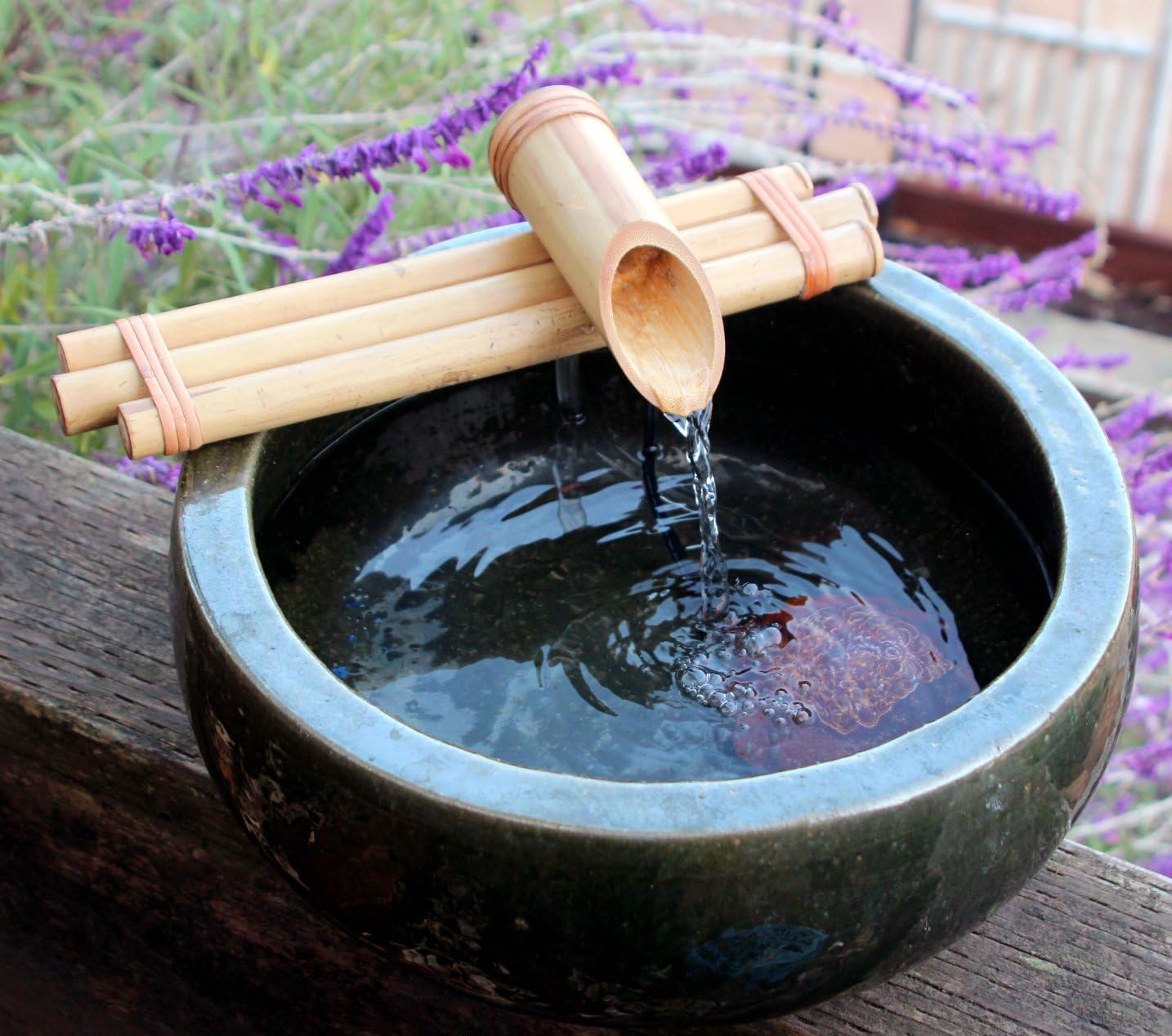 Bamboo Accents Water Fountain for Yard, Indoor/Outdoor Fountain, 12” Wide Three-Arm Style Base, Smooth Split-Resistant Bamboo to Create Your Own Zen Fountain (Container Not Included) : Tabletop Fountains : Garden & Outdoor