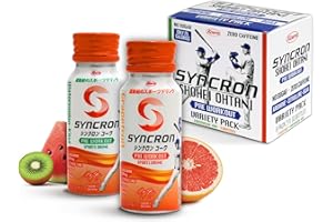 Syncron Pre Workout Sports Drink Endorsed by Shohei Ohtani, Aluminum Bottled, Sugar Free Energy Drink, L Arginine, L Citrulline & BCAAs, Energy Shot, Watermelon Kiwi & Grapefruit, Variety 6 Pack, 2 oz