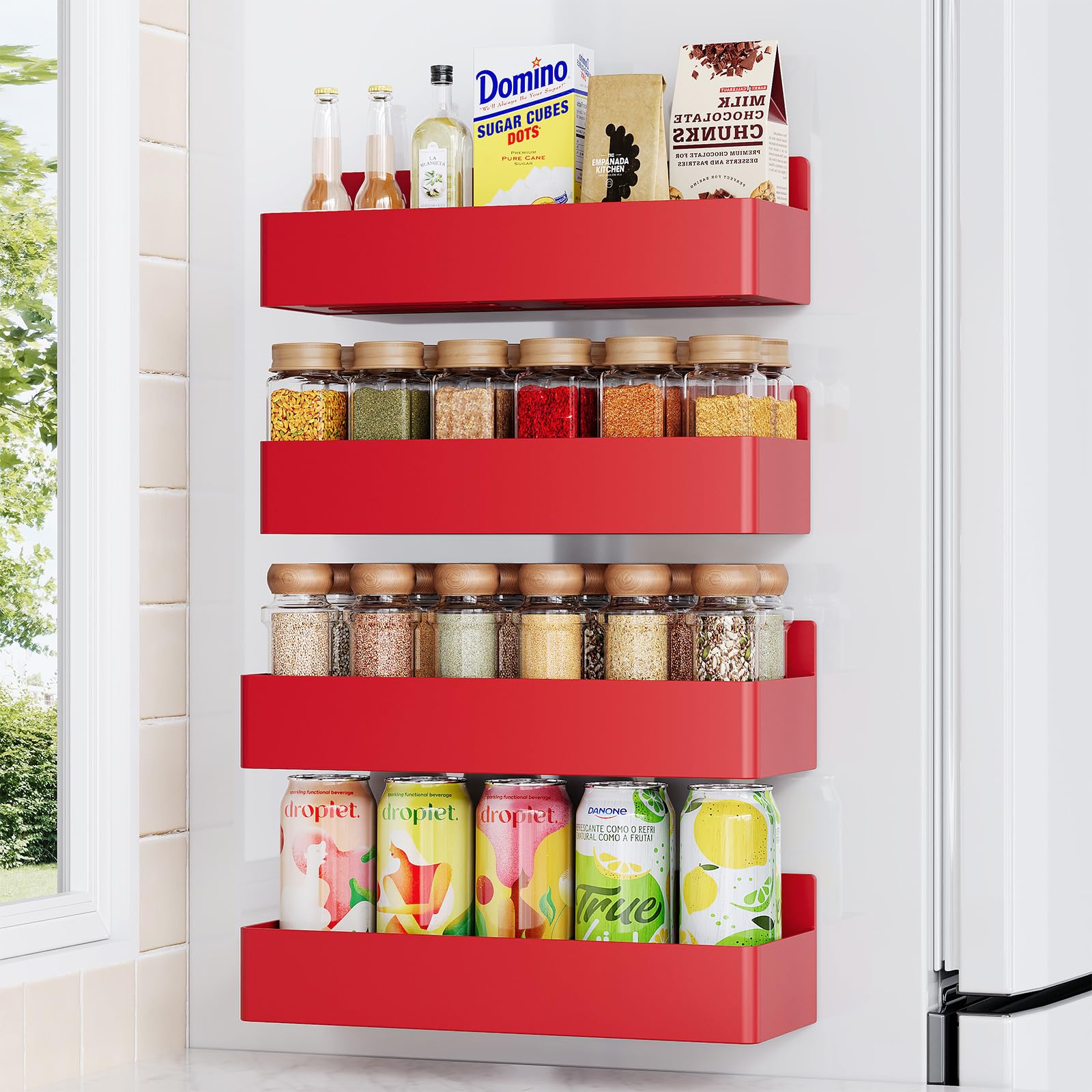 Photo 1 of Mystozer Magnetic Spice Rack for Refrigerator, Kitchen Organizer and Storage Shelf, Red (4 Pack)…