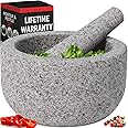 Priority Chef Heavy Duty Extra Large Mortar and Pestle Set, Hand Carved from Natural Granite, Make Fresh Guacamole, Salsa, Pesto, Stone Grinder Bowl, Herb Crusher, Spice Grinder, 4 Cup, Grey