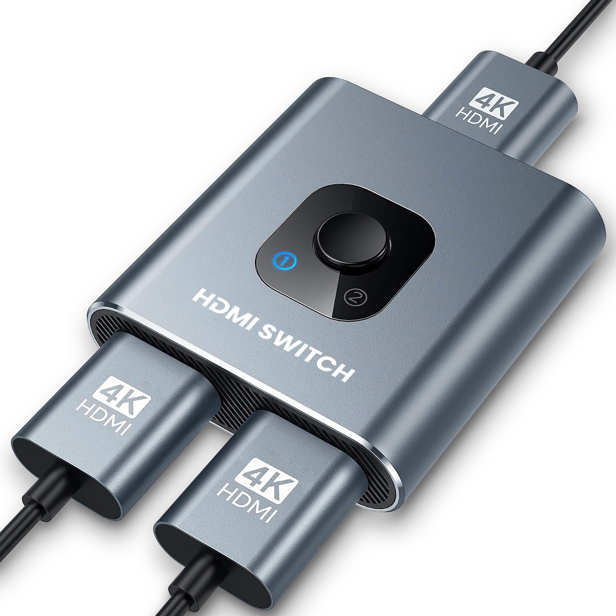 Photo 1 of M-MAX 4K@60Hz HDMI Switch Splitter - Aluminum Bidirectional 2-in-1 Out with HDR/HDCP 2.2, Auto-Sensing Hub for PS5/Xbox/Nintendo Switch, HDMI Switcher for Gaming Setup/Home Theater/Streaming,Gray