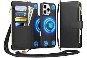 EEIFO for iPhone 14 Pro(6.3 inches) Detachable Wallet Case with Crossbody.Multi-Function 2 in 1 Magnetic Wallet Case with Card Holder.Flip Strap Zipper Phone Case with Shoulder Black