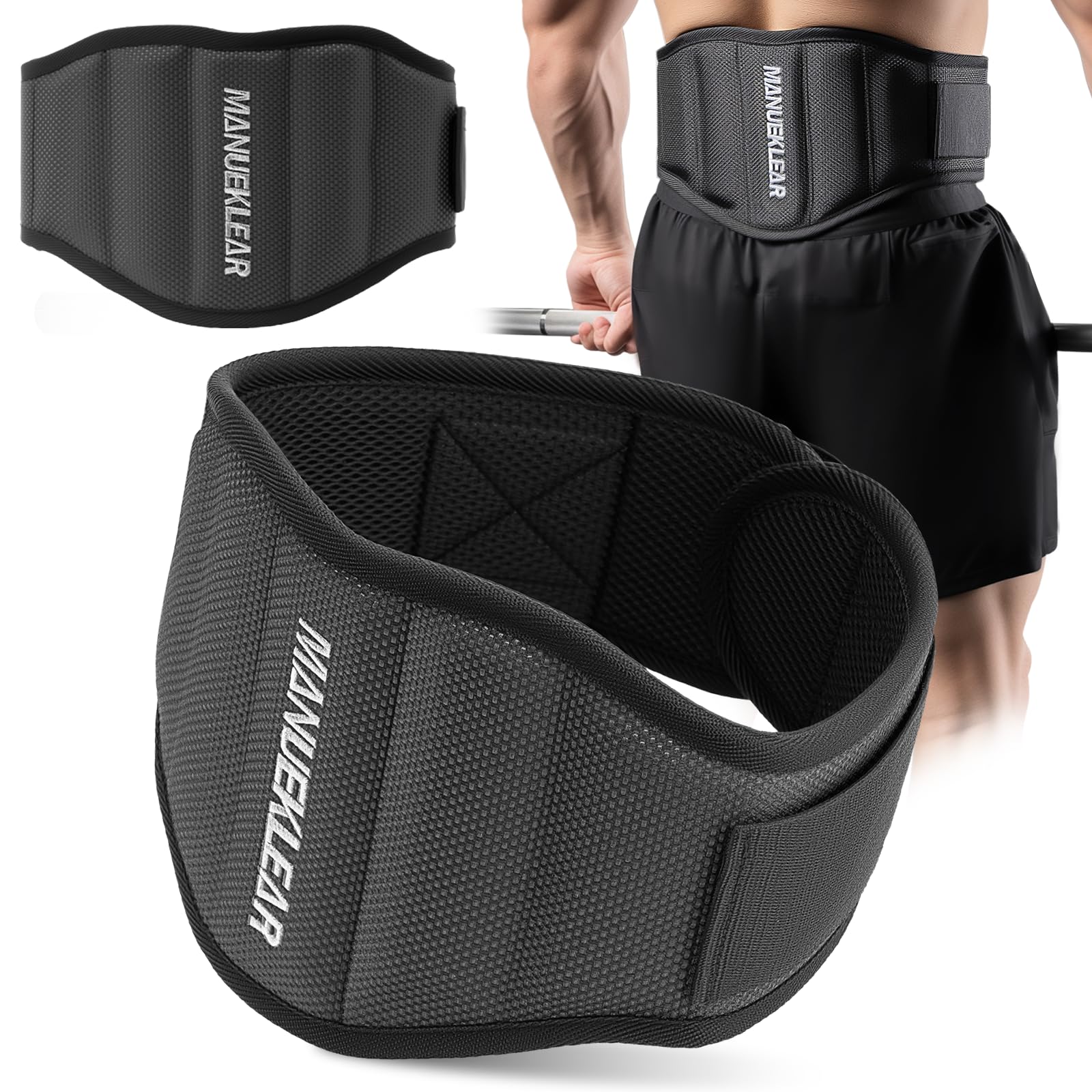 Photo 1 of MANUEKLEAR Gym Weight Lifting Belt Weight Lifting Workout Weightlifting Powerlifting Belt for Men Women - 7.5inch - Bodybuilding Fitness Back Support for Cross Training, Squats, Lunges