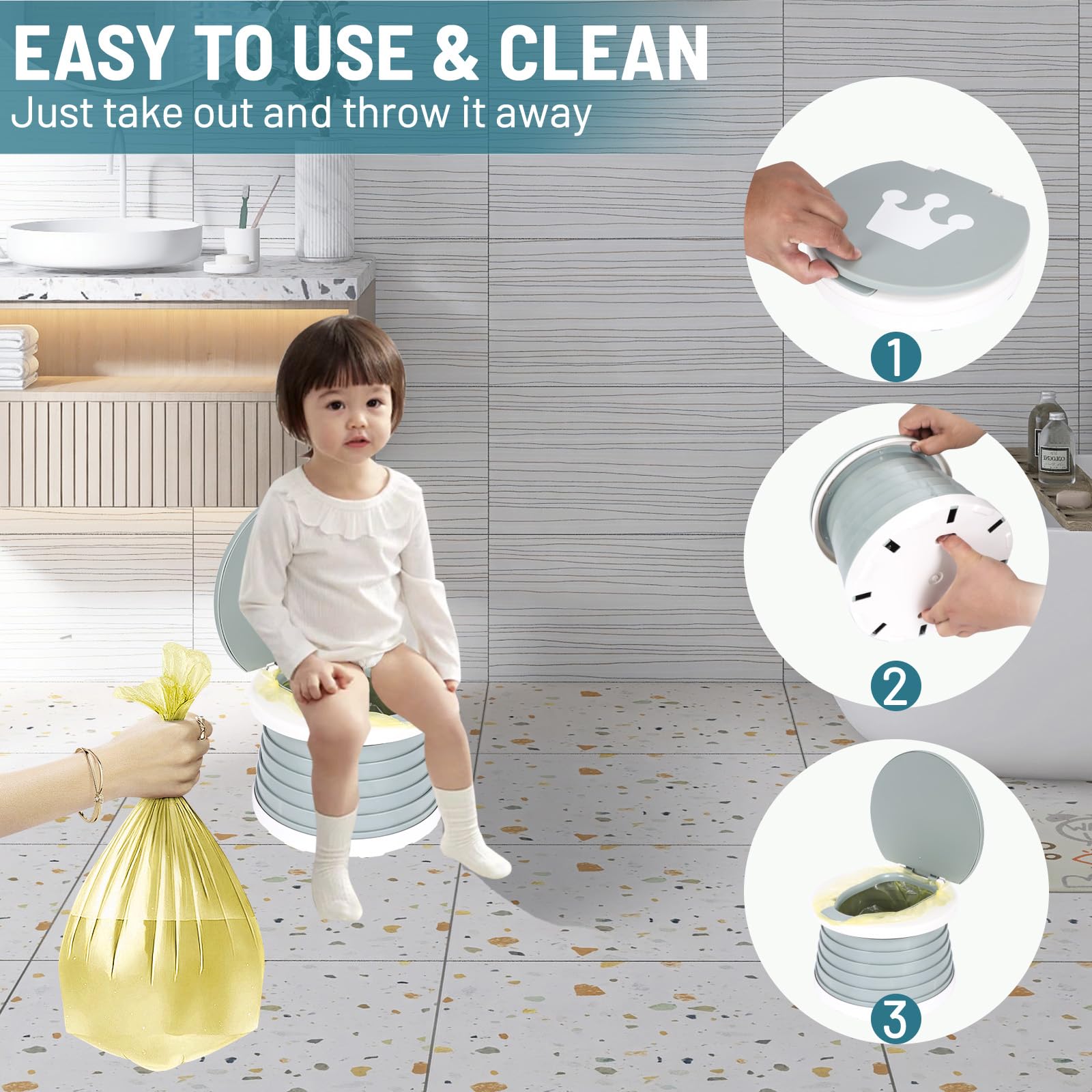 SunnySmile portable, foldable potty seat for toddler, Training Toilet Seat Emergency Toilet for Car, Camping, Outdoor, indoor (grey, small)