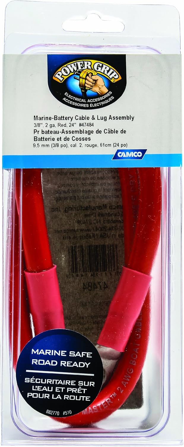 Camco 47456 Red 3/8" Stud 72" Long 4-Gauge Marine Battery Cable and Lug Assembly Tinned: Automotive