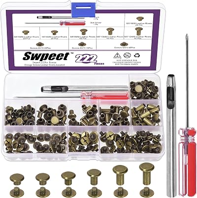 Swpeet 110 Set M5 Bronze Leather Rivets & Chicago Binding Screws Kit