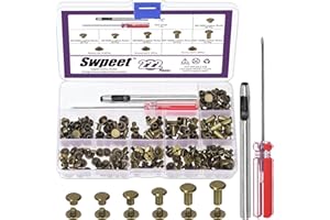 Swpeet 110 Set 6 Sizes M5 x 4mm/5mm/6mm/8mm/10mm/12mm Bronze Leather Rivets Chicago Binding Screws with Install Tools Assortm